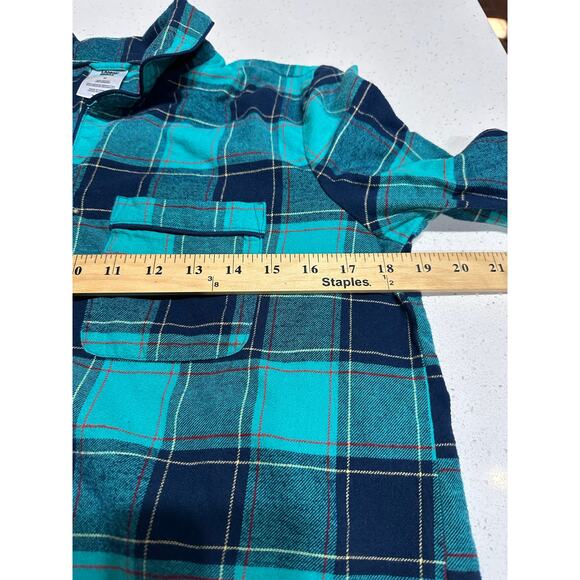 Lands End Women’s 2 piece Flannel Pajama Set Aqua Blue Cotton Pockets Medium - Picture 5 of 12